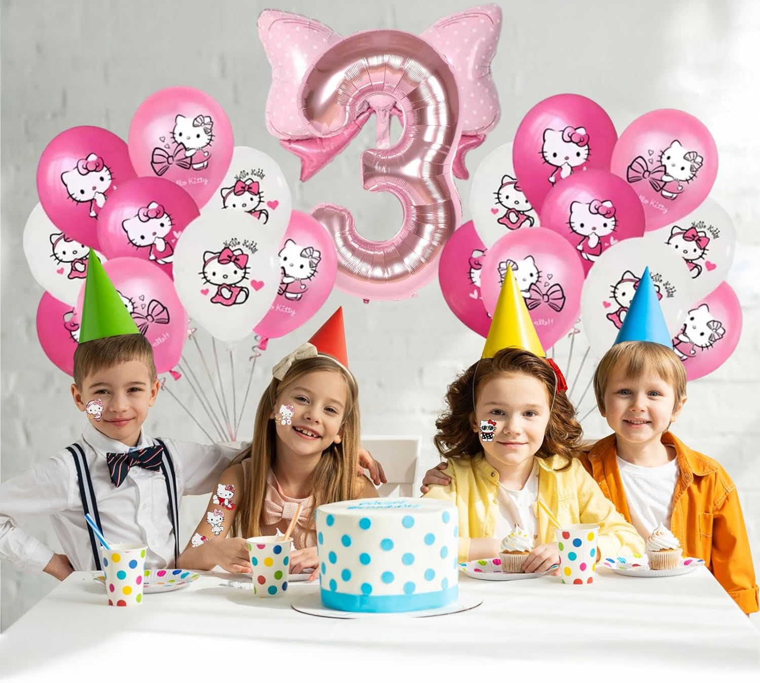 Cute Cartoon Birthday Decoration Party Supplies, Including Pink Thematic Numbers 3 Foil Balloons, Cute Latex Balloons, Cartoon Sticker